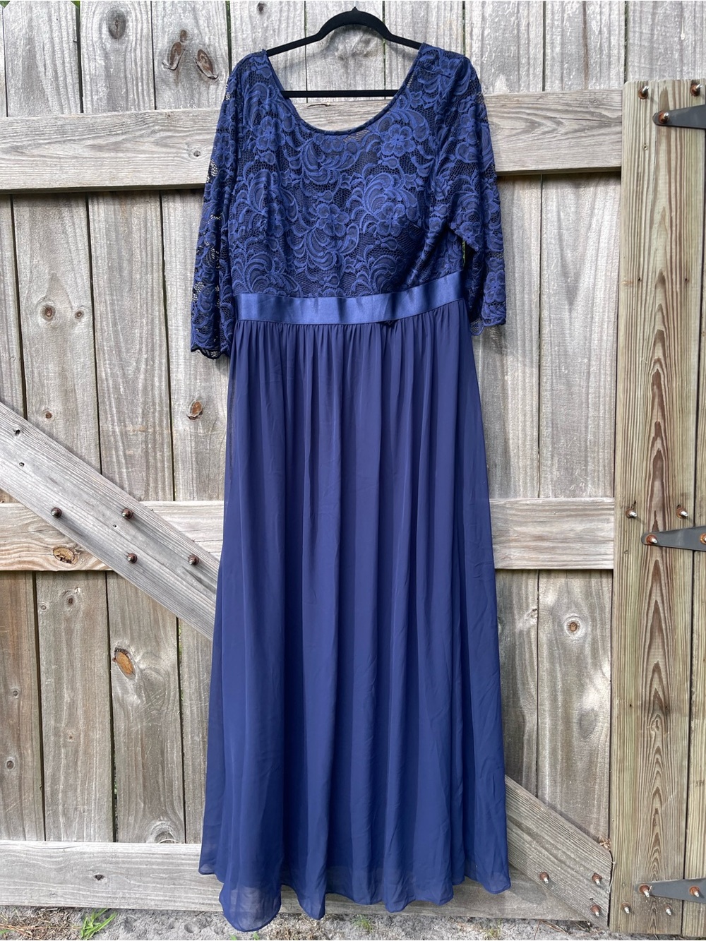 Ever Pretty Navy Lace Bodice Maxi Dress with Satin Waist Size 20